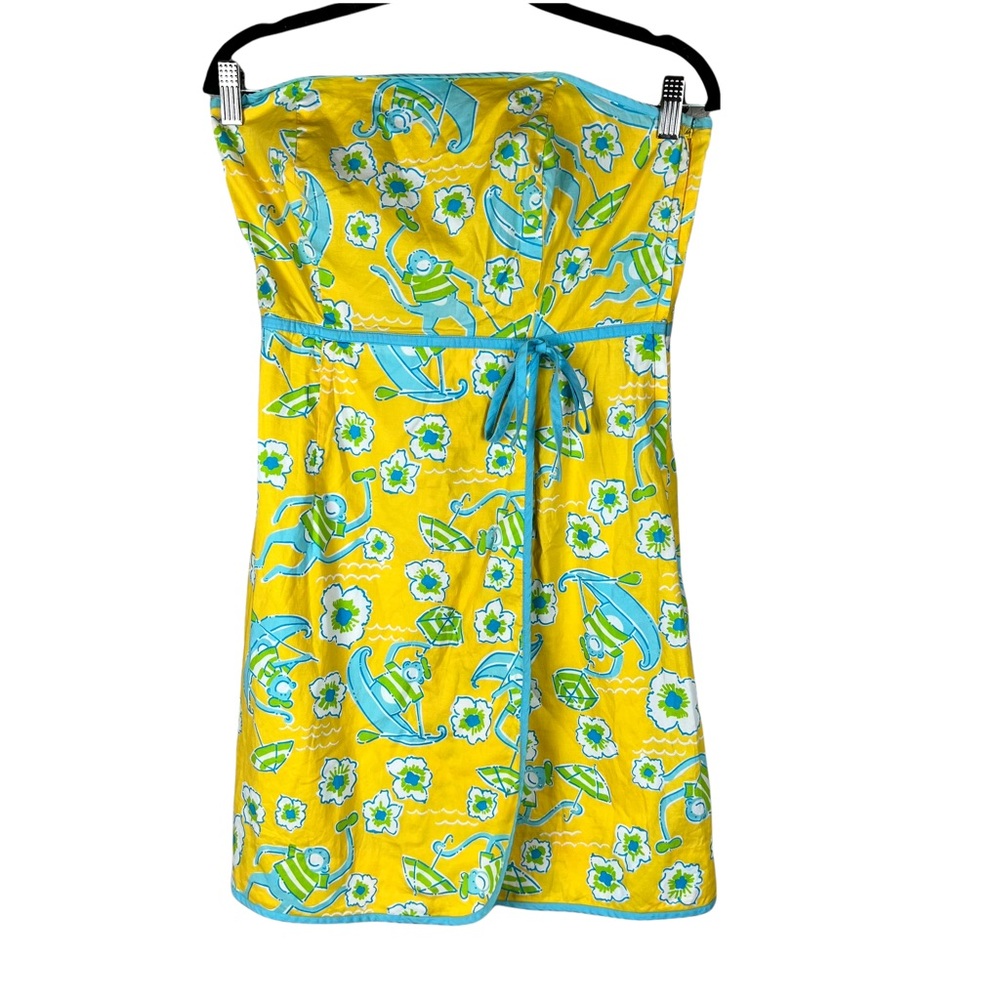 Lily Pulitzer Vintage cotton blend yellow monkey palm strapless mini dress